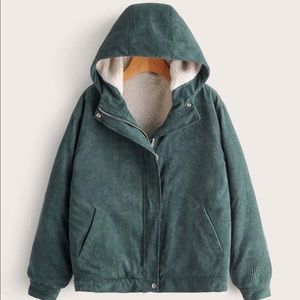 Green Corduroy Zip Up Jacket with Sherpa Lining